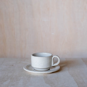 Ceramic saucer with stacking mug, beige coloured glaze