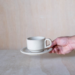 Ceramic saucer with stacking mug, beige coloured glaze