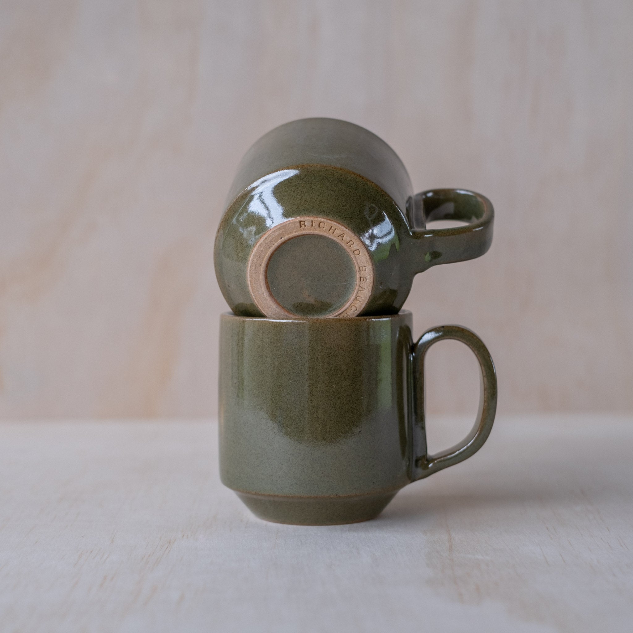 Stackable Handmade Mugs Tall Stacking Mug, Green β Richard Beauchamp Studio